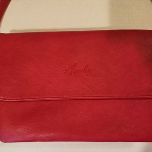 Amelie Galanti Vegan Leather Red Double Straps Crossbody Shoulder Bag 5 Compart.